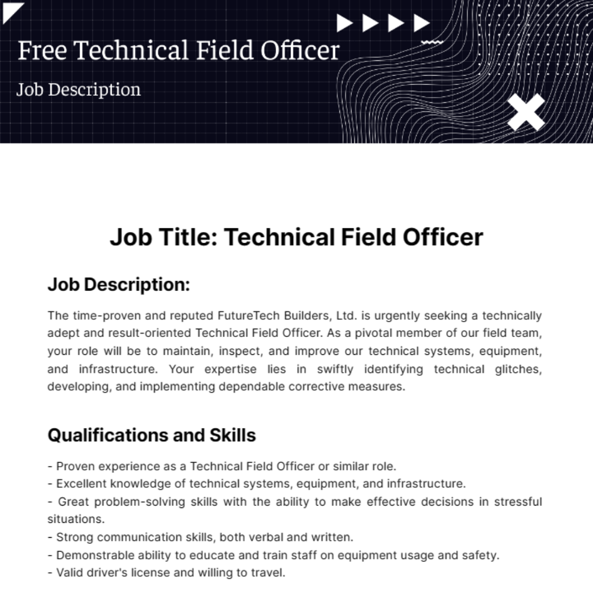 Technical Field Officer Job Description Template