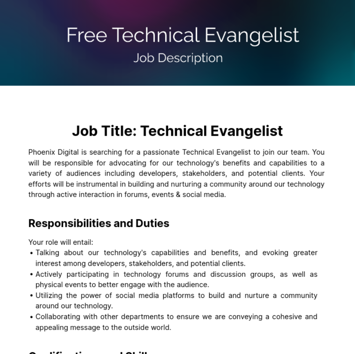 Technical Evangelist Job Description Template