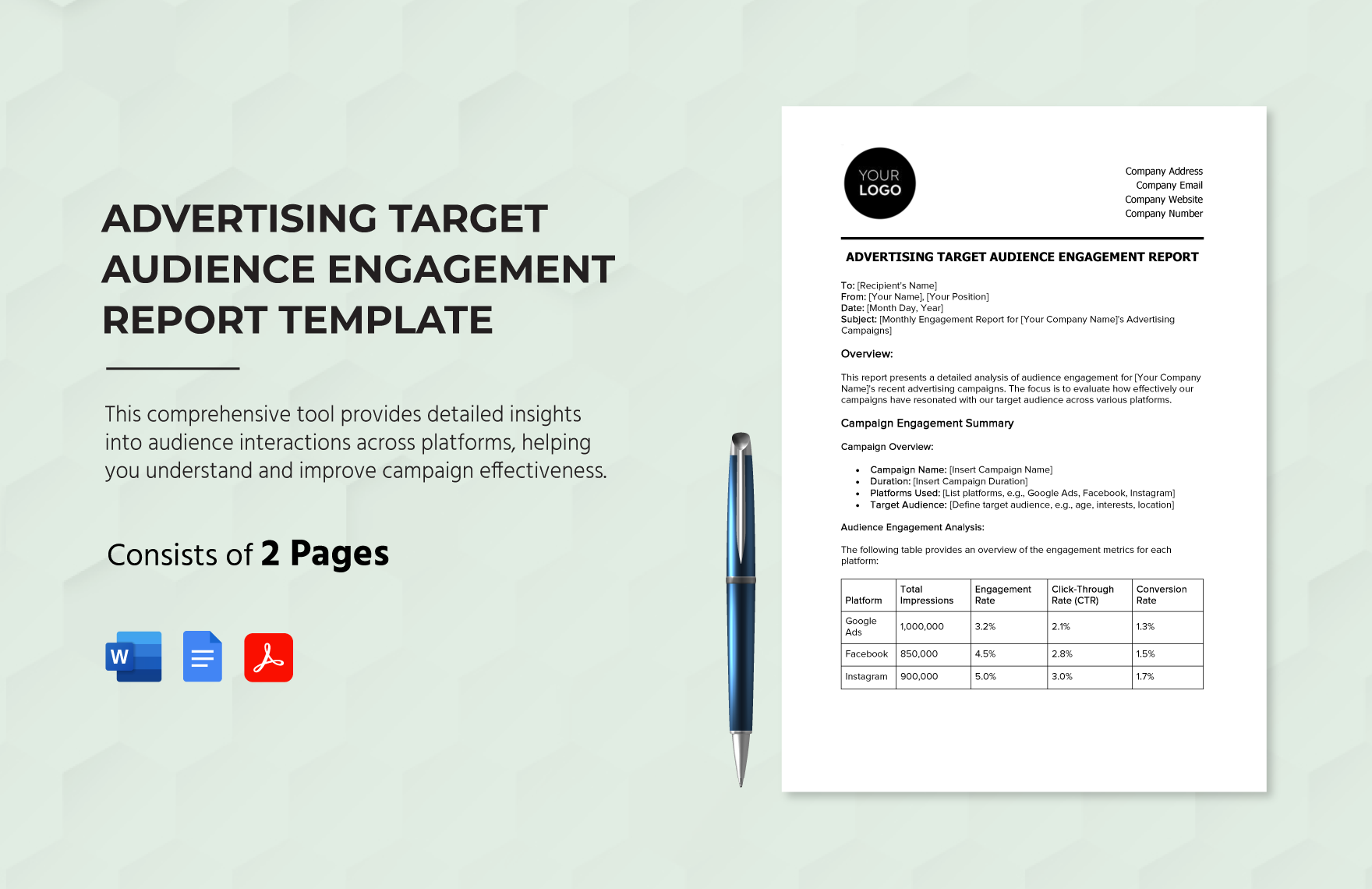 Advertising Target Audience Engagement Report Template in Word, Google Docs, PDF