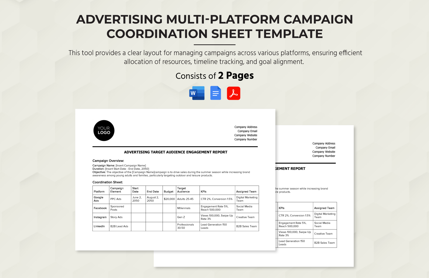 Advertising Multi-Platform Campaign Coordination Sheet Template in Word, Google Docs, PDF