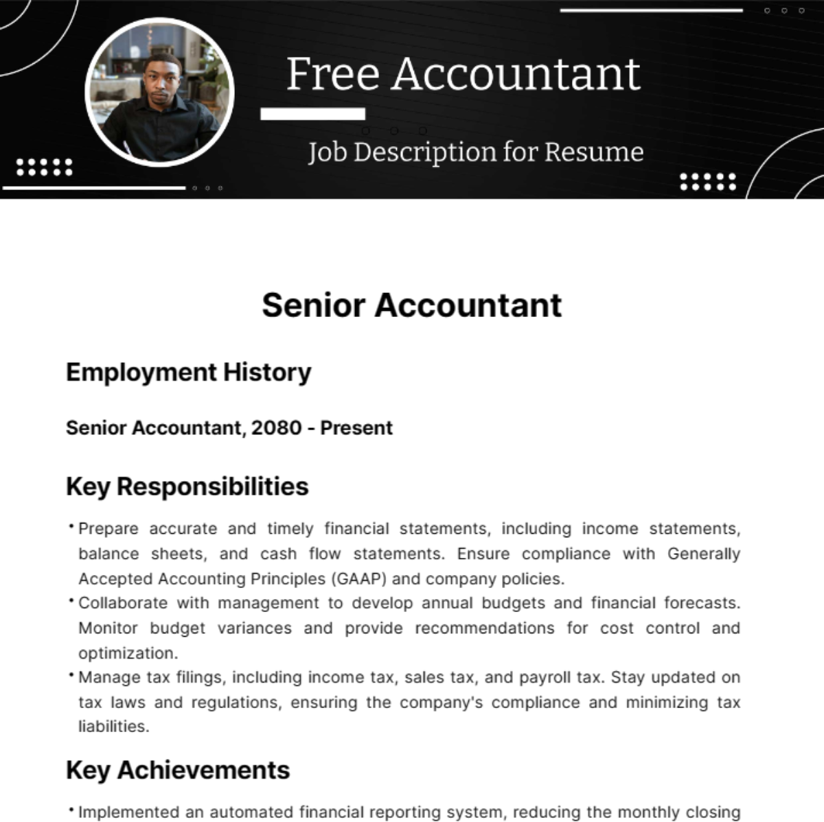 Accountant Job Description for Resume Template