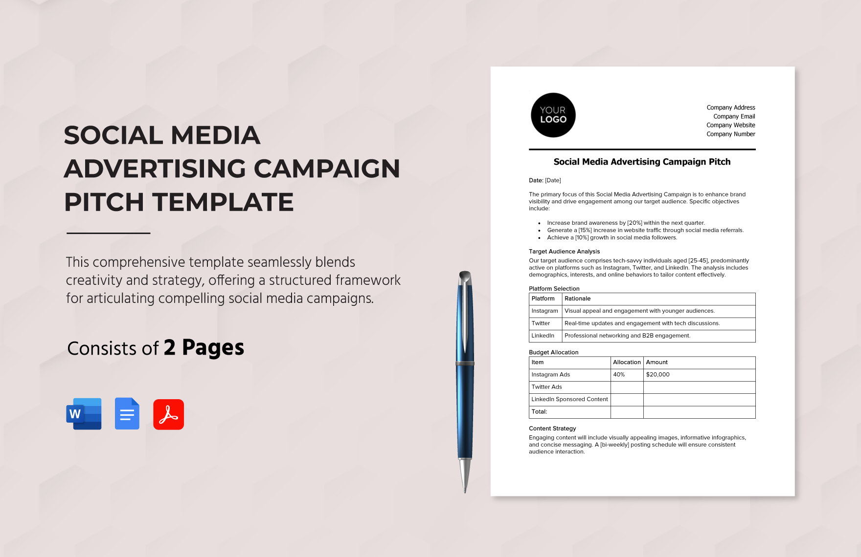 Social Media Advertising Campaign Pitch Template in Word, Google Docs, PDF