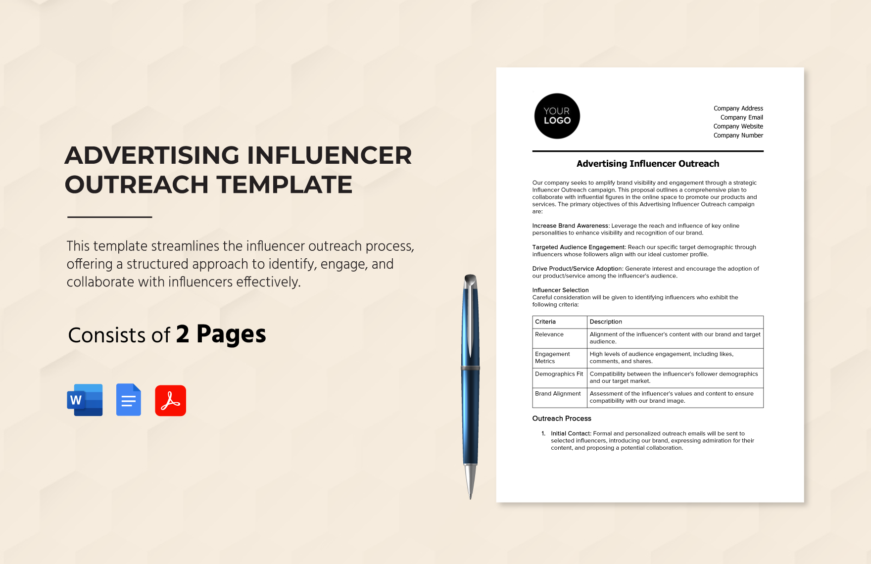 Advertising Influencer Outreach Template in Word PDF Google Docs