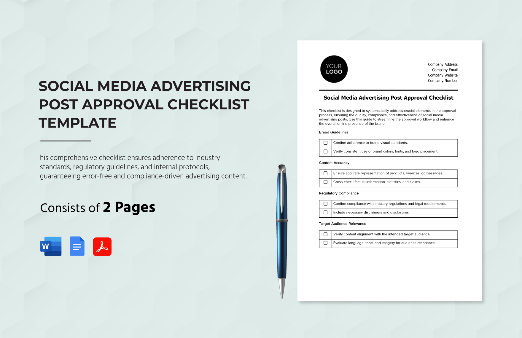 Social Media Advertising Post Approval Checklist Template in Word, Google Docs, PDF