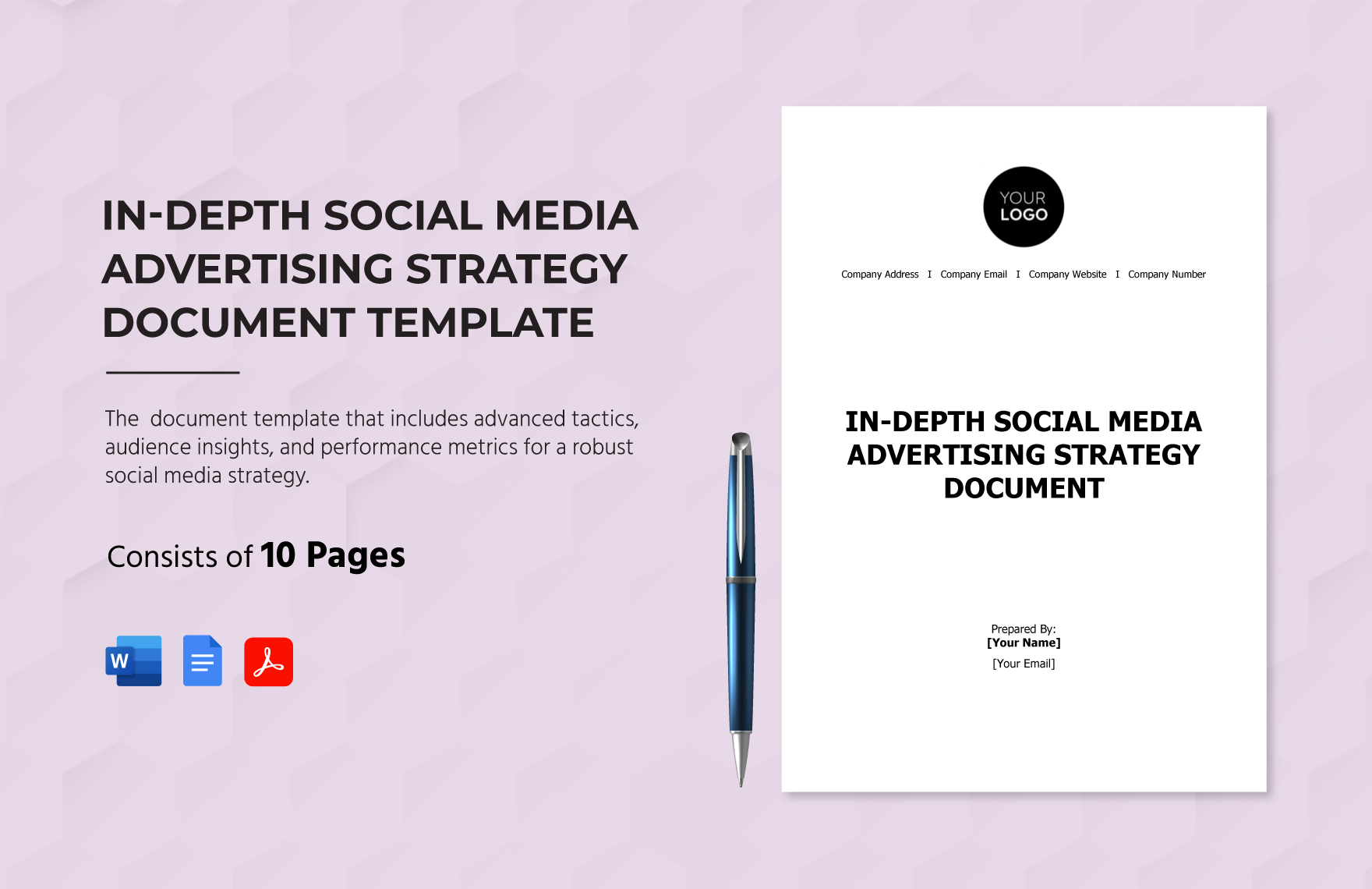 In-Depth Social Media Advertising Strategy Document Template in Word, Google Docs, PDF