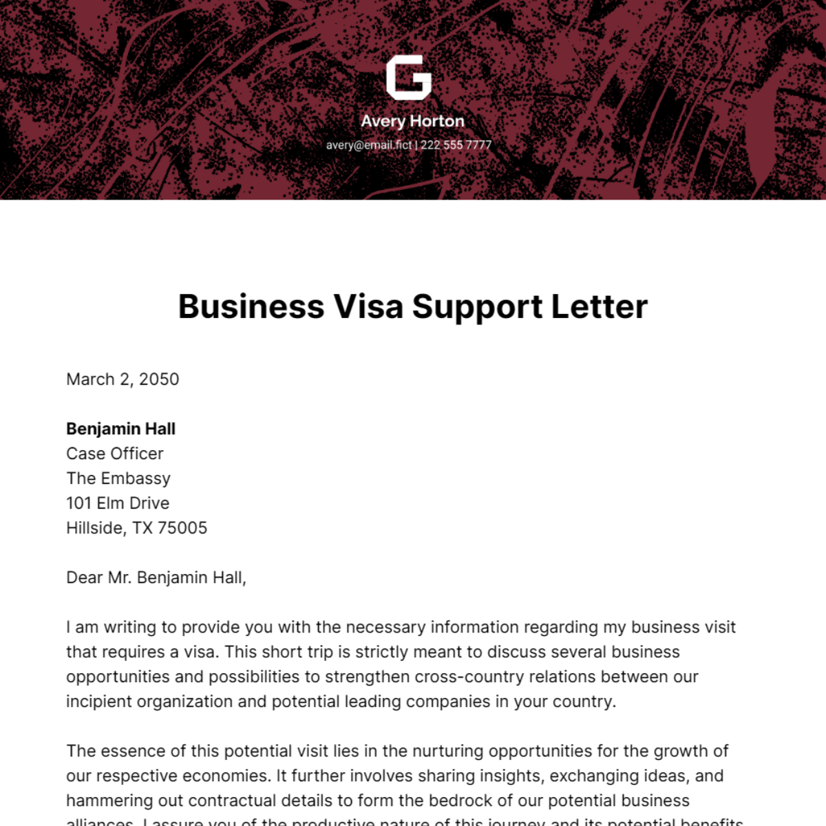 Business Visa Support Letter Template