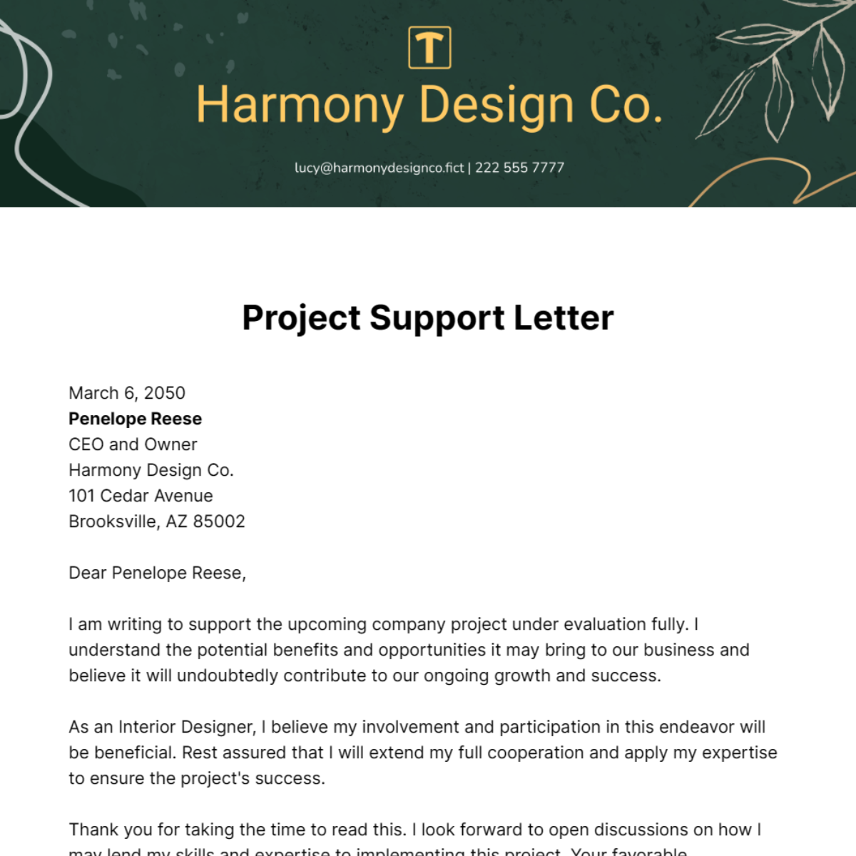 Project Support Letter Template