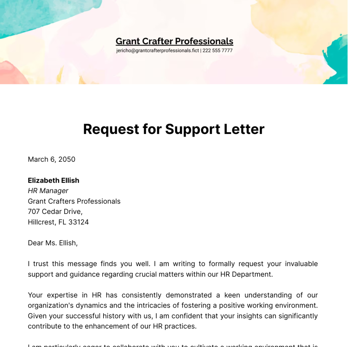 Request for Support Letter Template