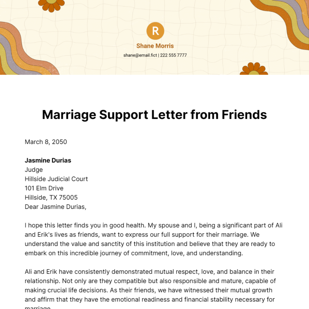 Marriage Support Letter from Friends Template