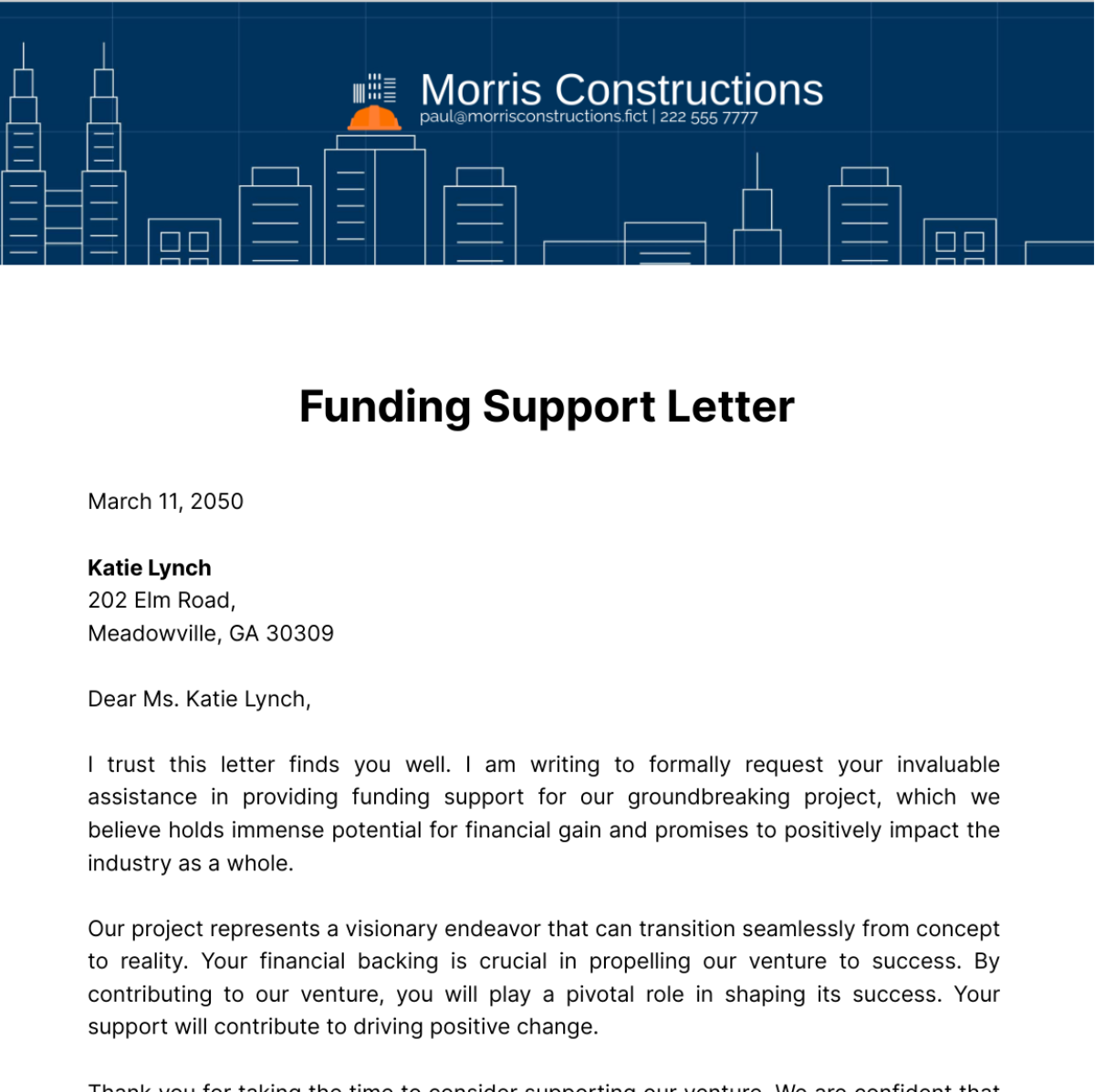 Funding Support Letter Template