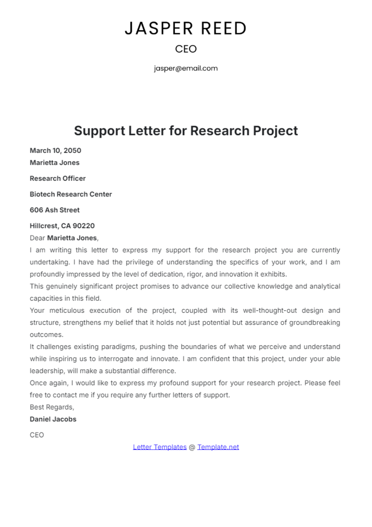 Support Letter Template for Research Project - Edit Online & Download