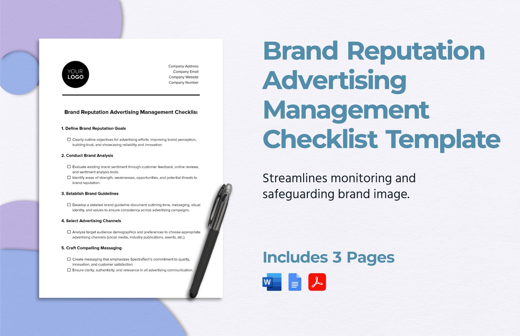 Brand Reputation Advertising Management Checklist Template in Word, Google Docs, PDF