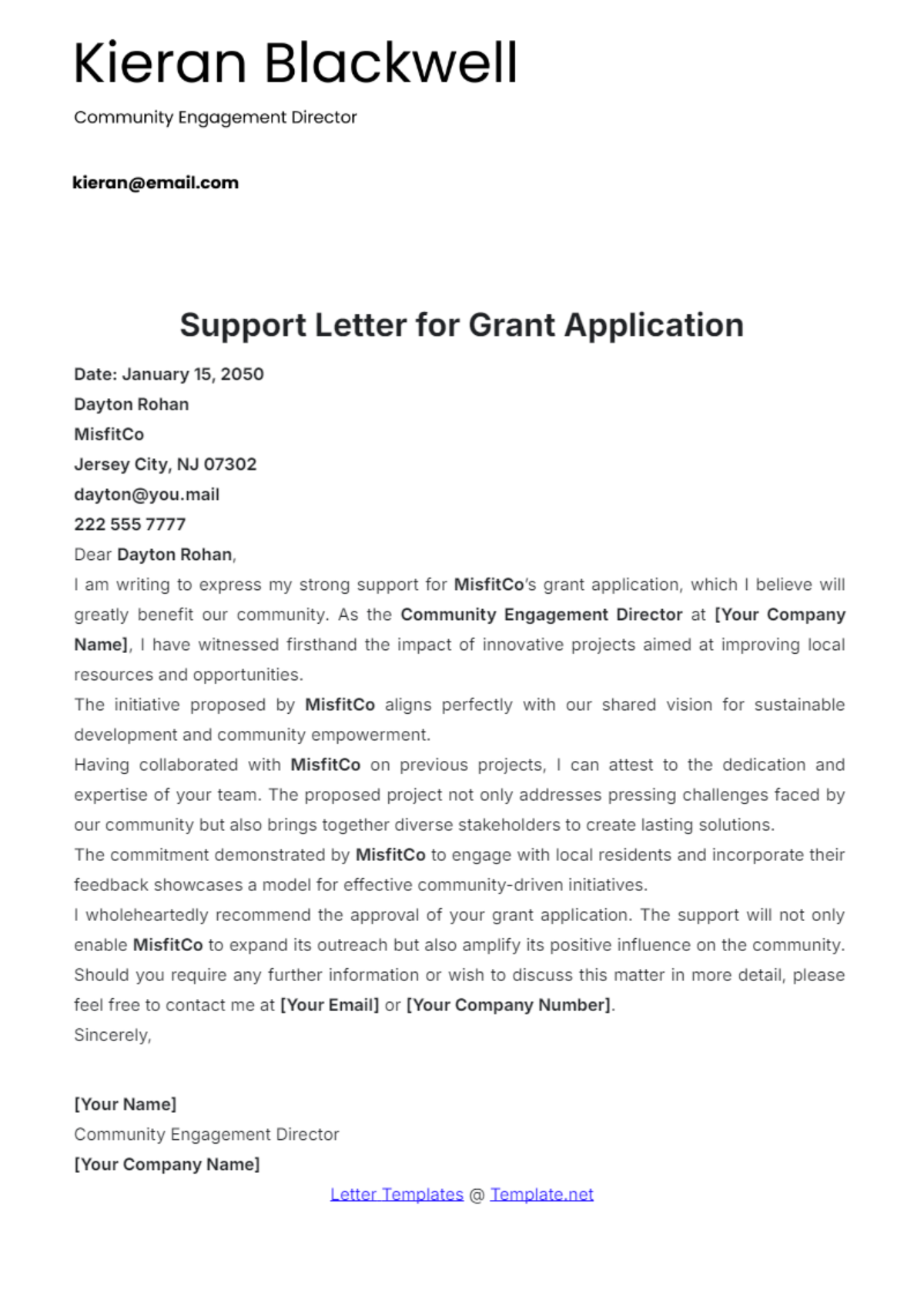 Grant Application Support Letter Template - Edit Online & Download