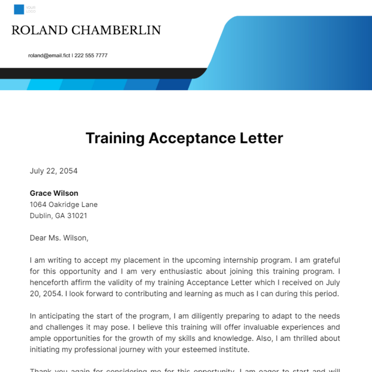 Free Training Acceptance Letter Template