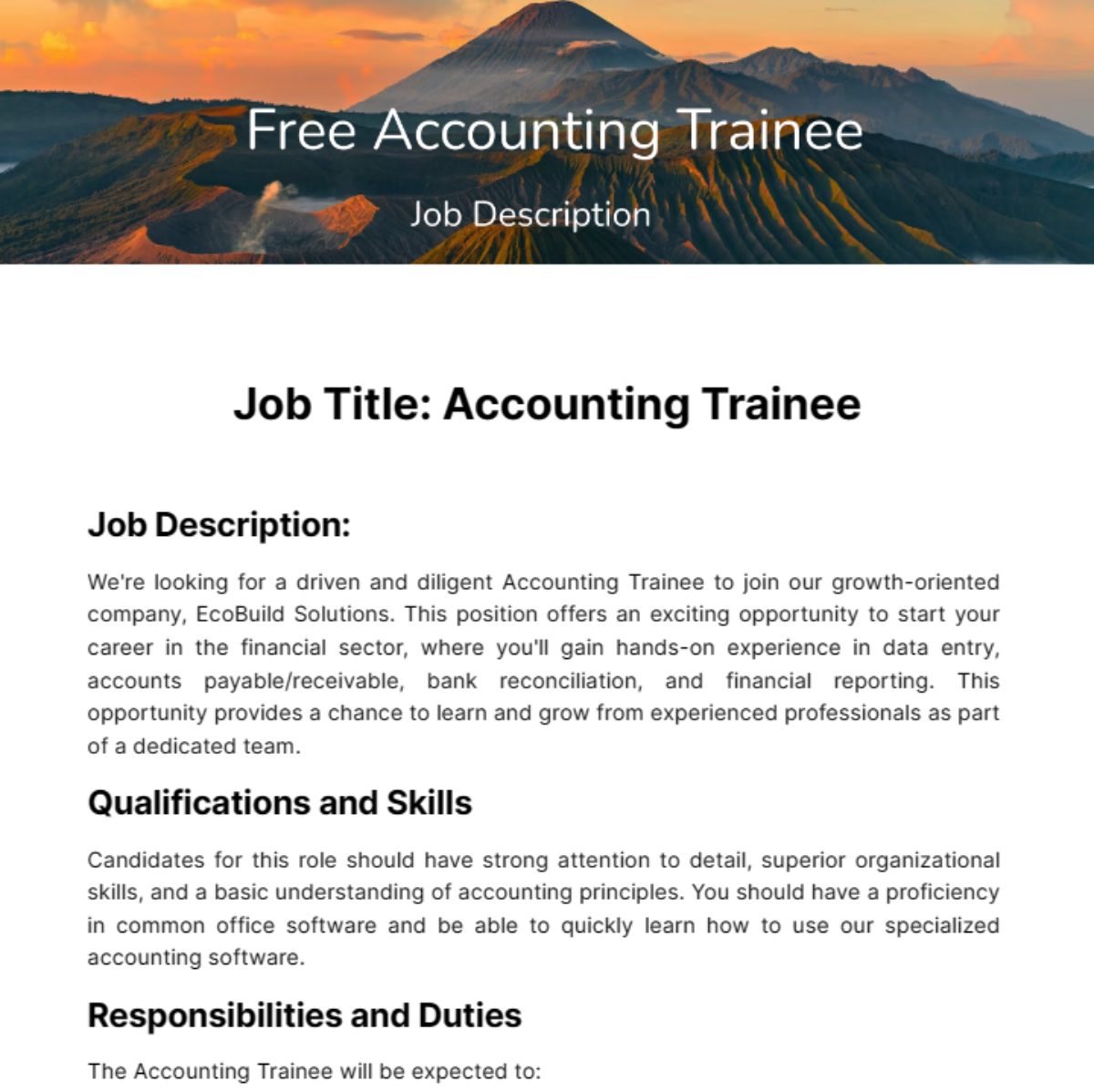 Accounting Trainee Job Description Template