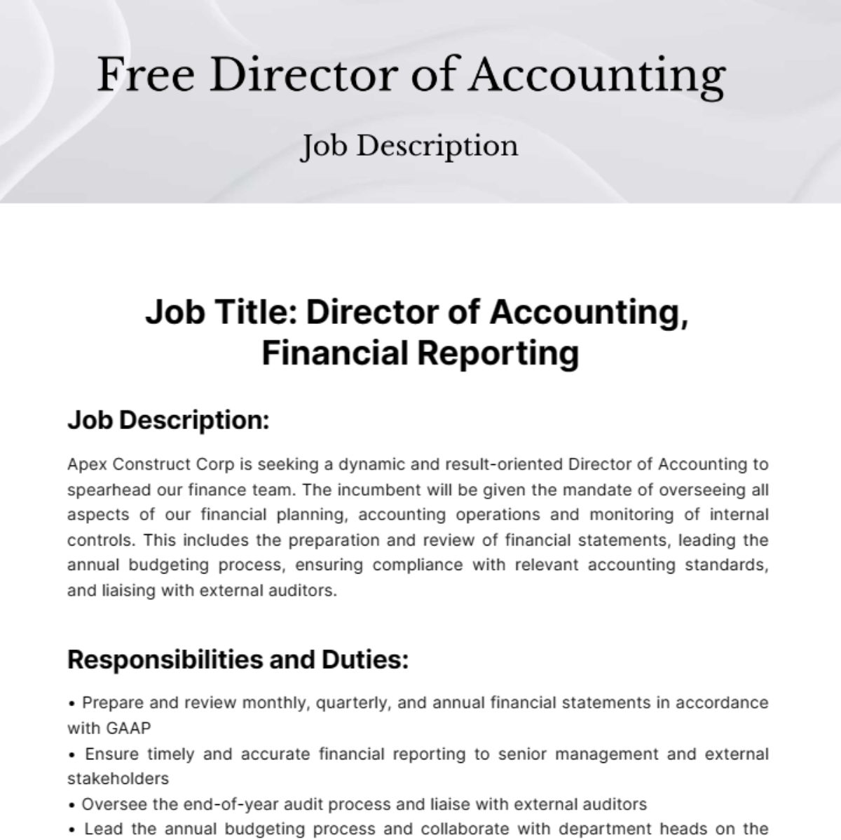 Director of Accounting Job Description Template