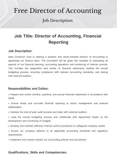 Free Director of Accounting Job Description Template to Edit Online