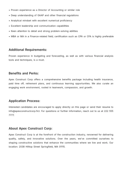 Free Director of Accounting Job Description Template to Edit Online
