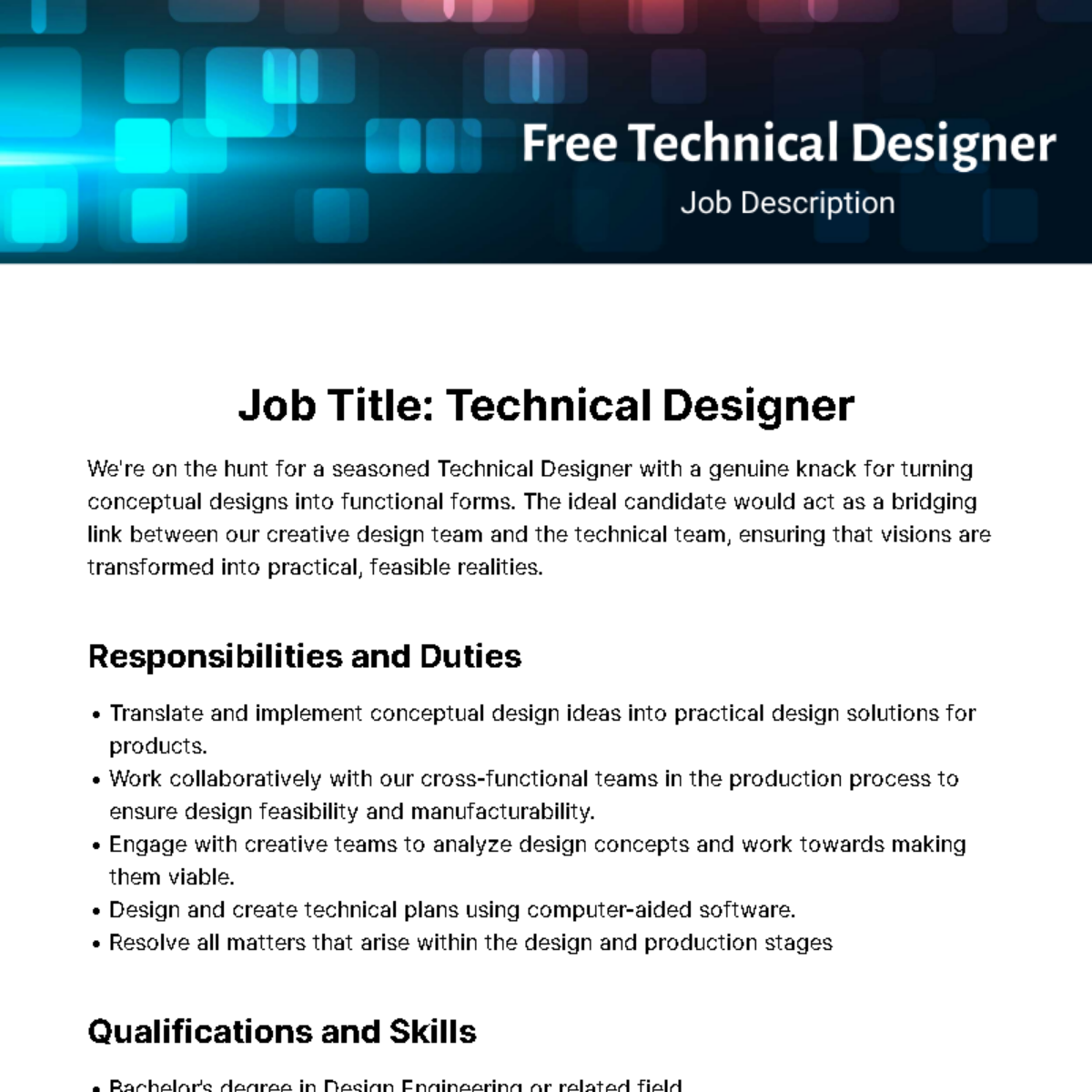 Technical Designer Job Description Template
