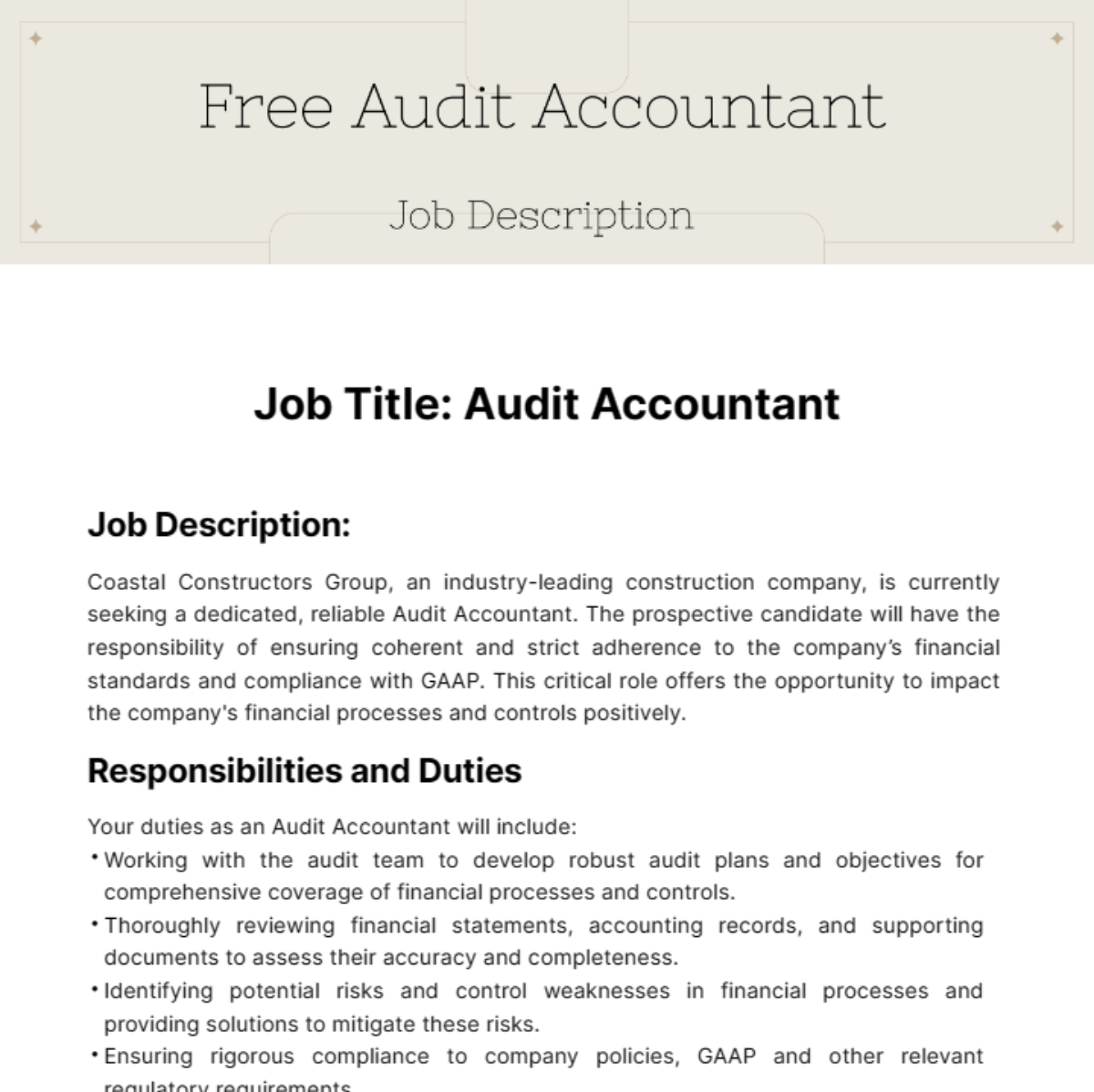 Audit Accounting Job Description Template
