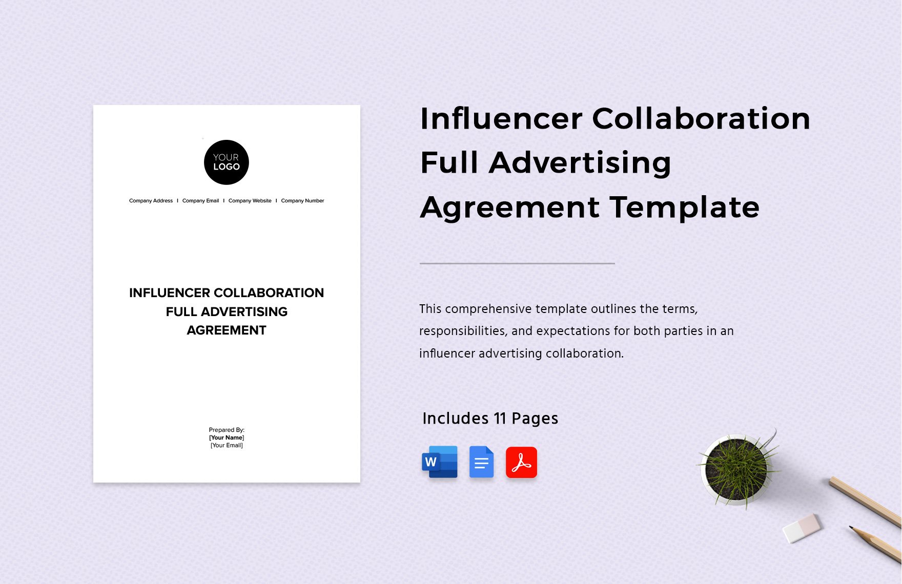 Influencer Collaboration Full Advertising Agreement Template in Word, Google Docs, PDF