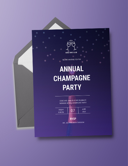 Champagne Birthday Invitation Template Word PSD Apple Pages