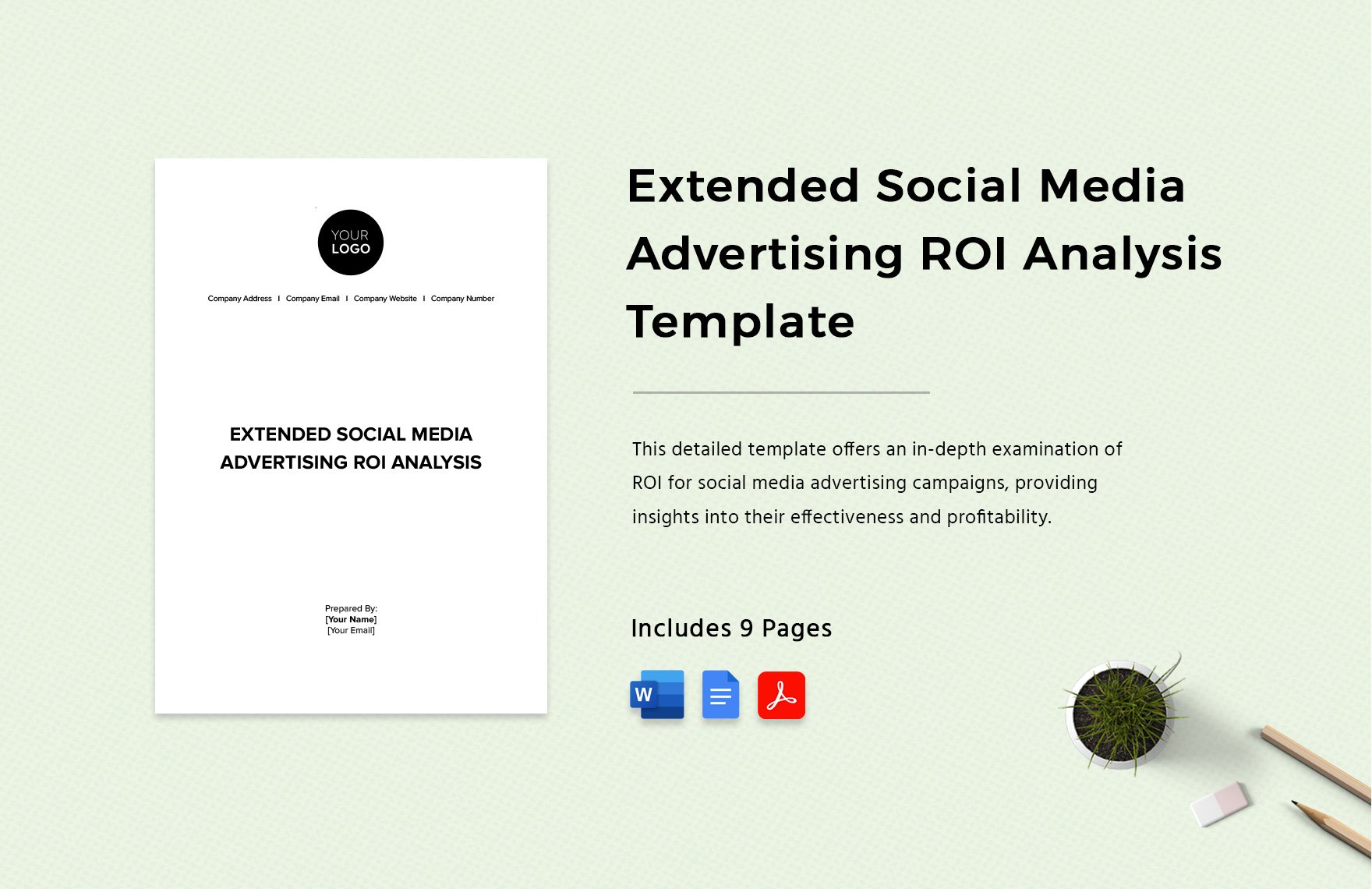 Extended Social Media Advertising ROI Analysis Template in Word, Google Docs, PDF
