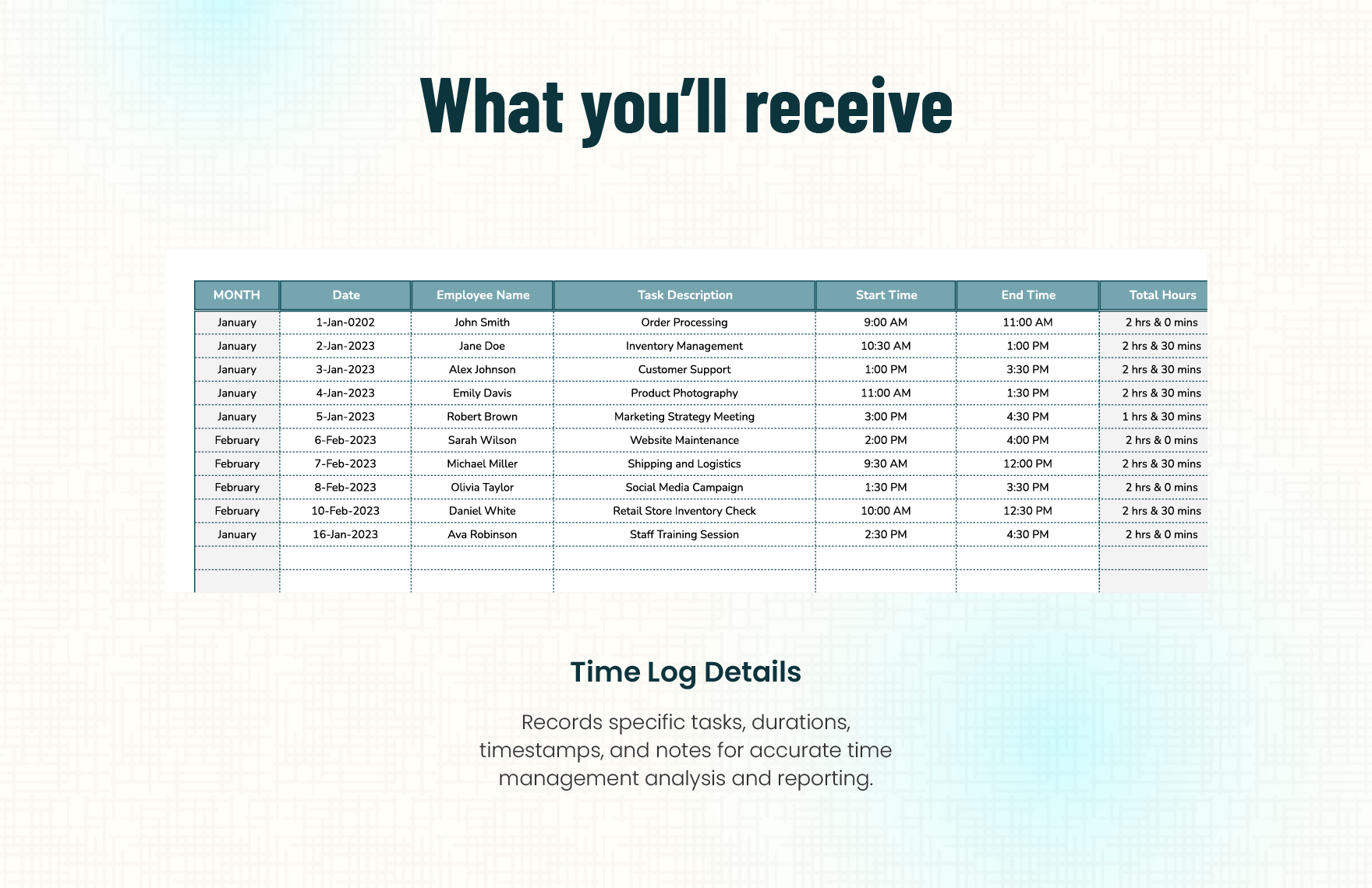 Time Log Sheet Template