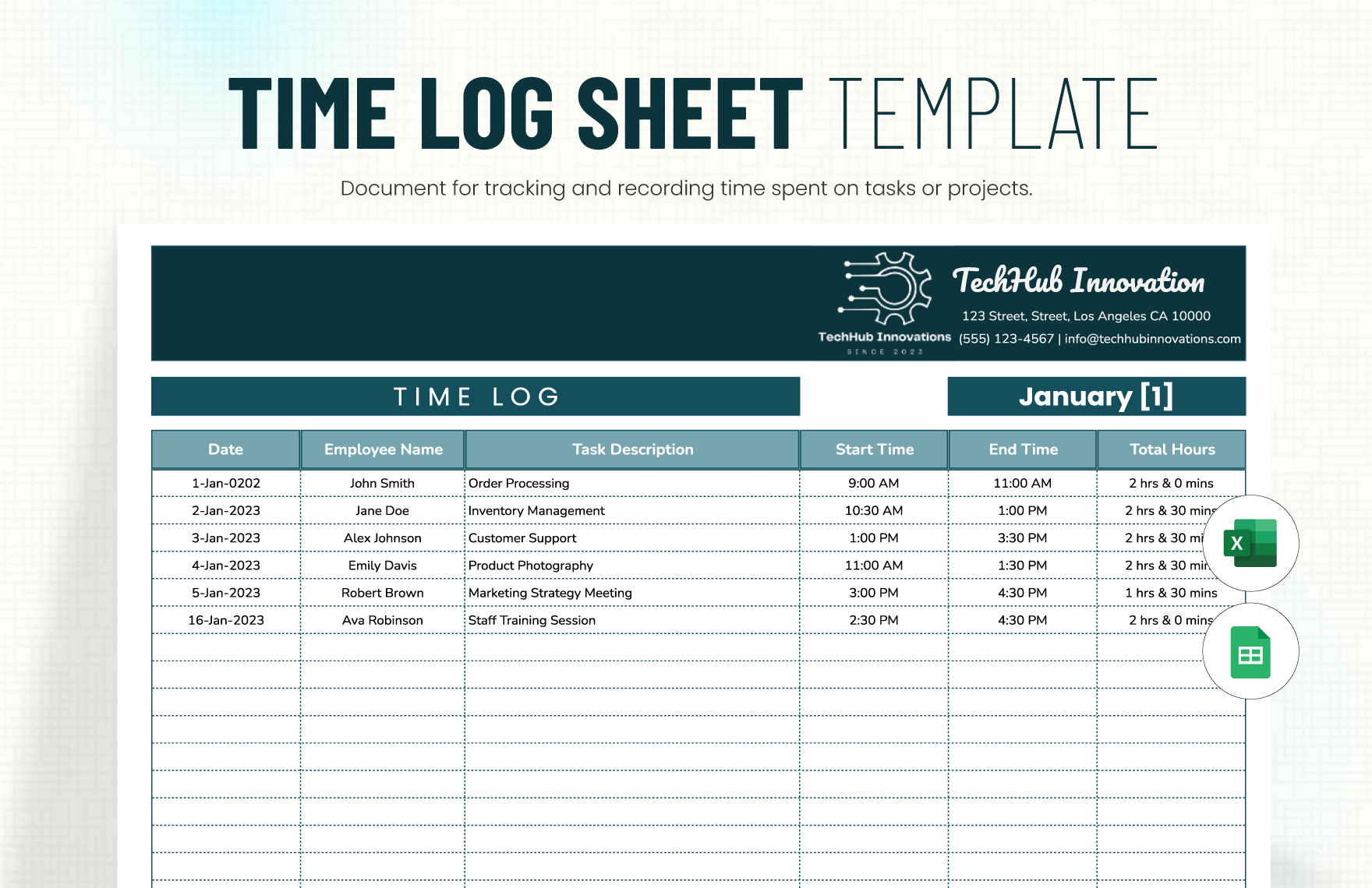 Time Log Sheet Template
