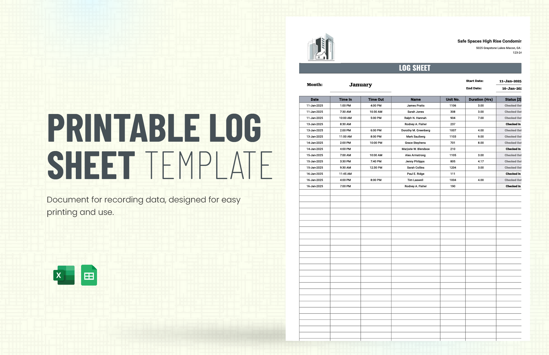 Printable Log Sheet Template