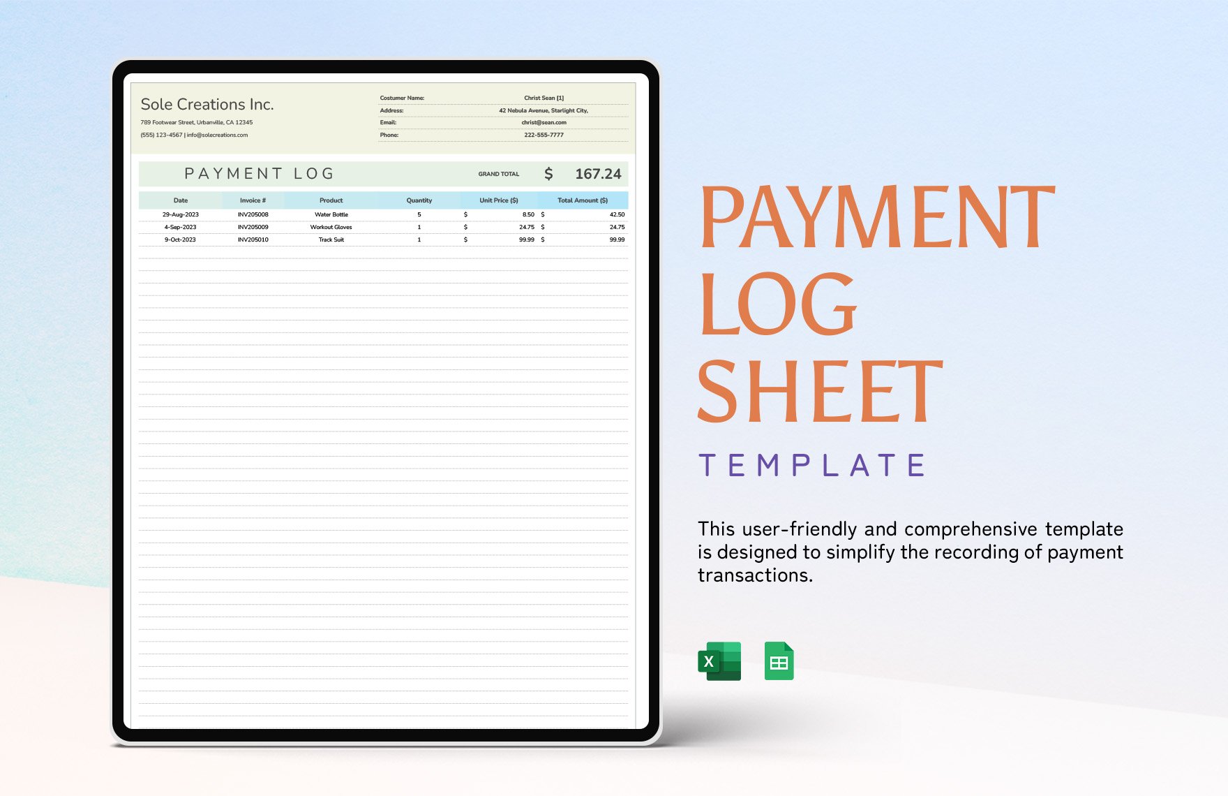 Payment Log Sheet Template