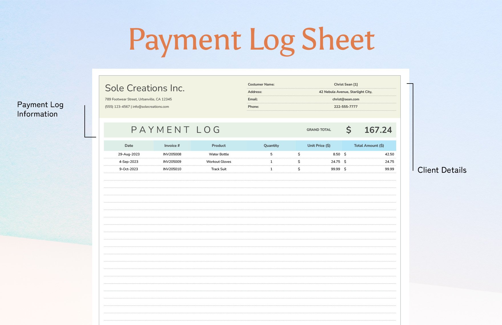 Payment Log Sheet Template