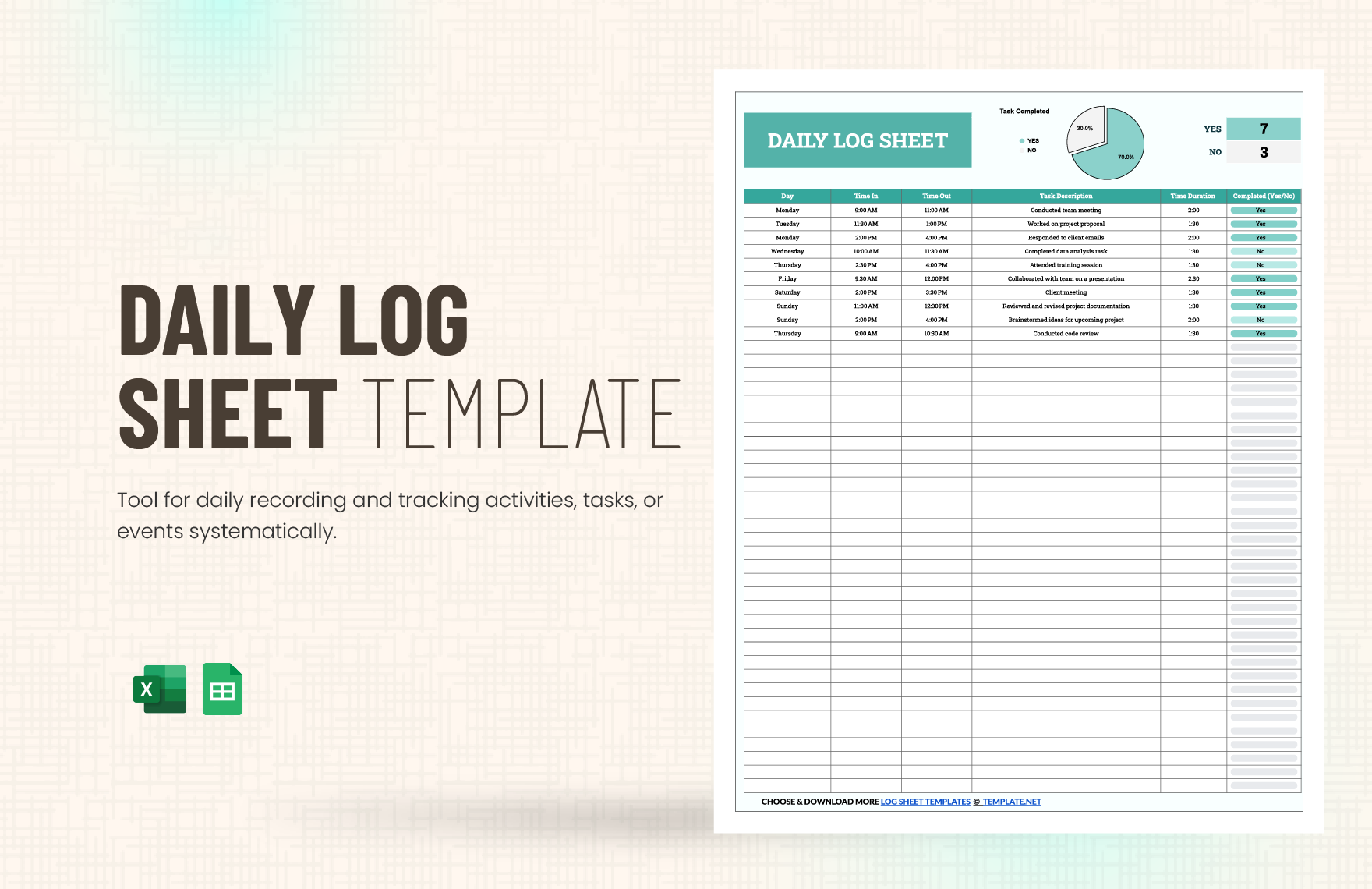 Free Daily Log Sheet Template in Excel, Google Sheets