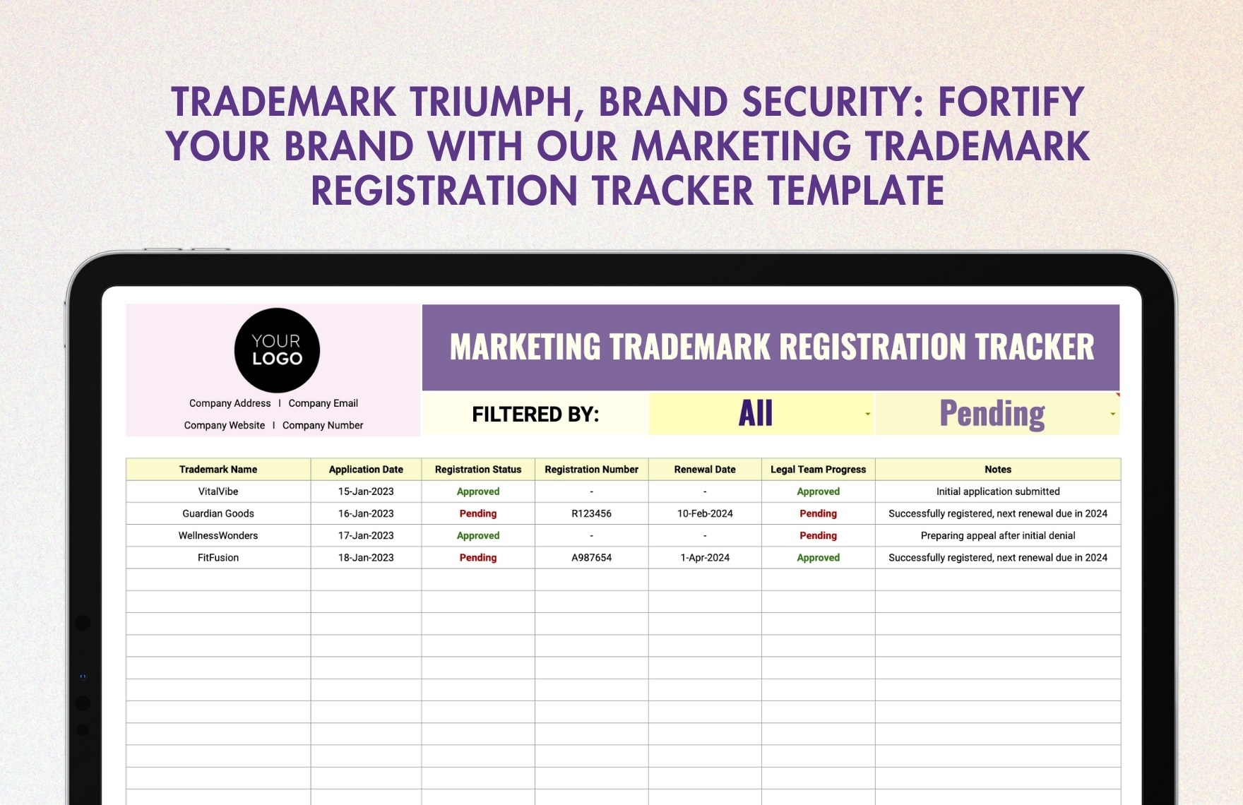 Marketing Trademark Registration Tracker Template