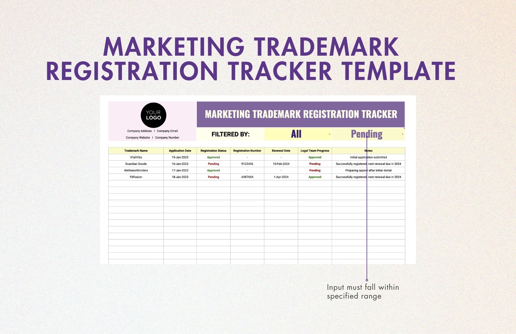 Marketing Trademark Registration Tracker Template