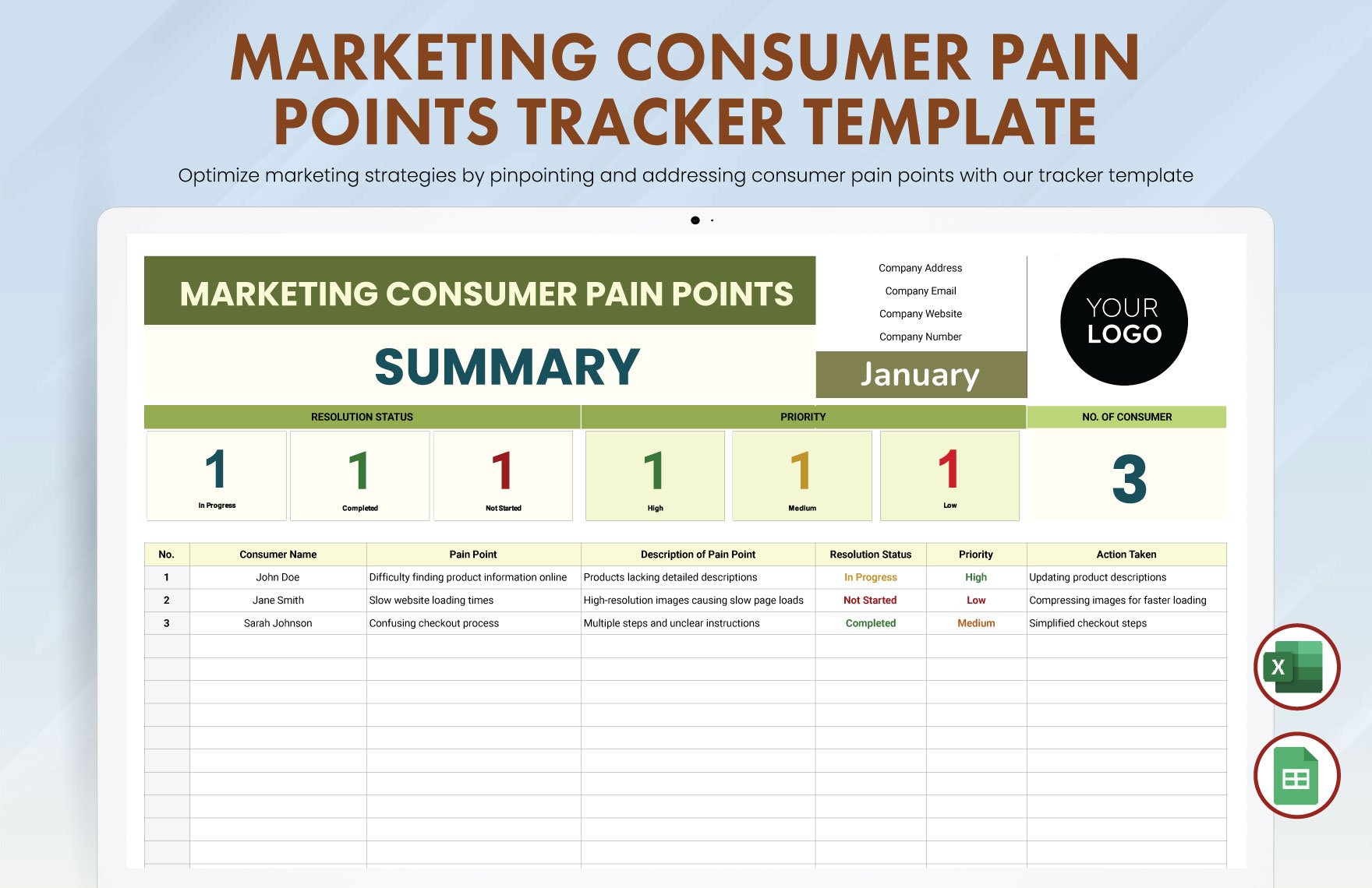 Marketing Consumer Pain Points Tracker Template