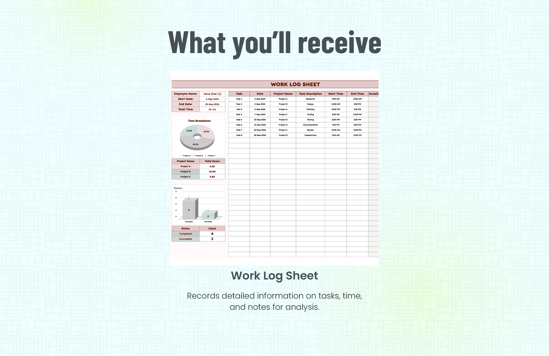 Work Log Sheet Template