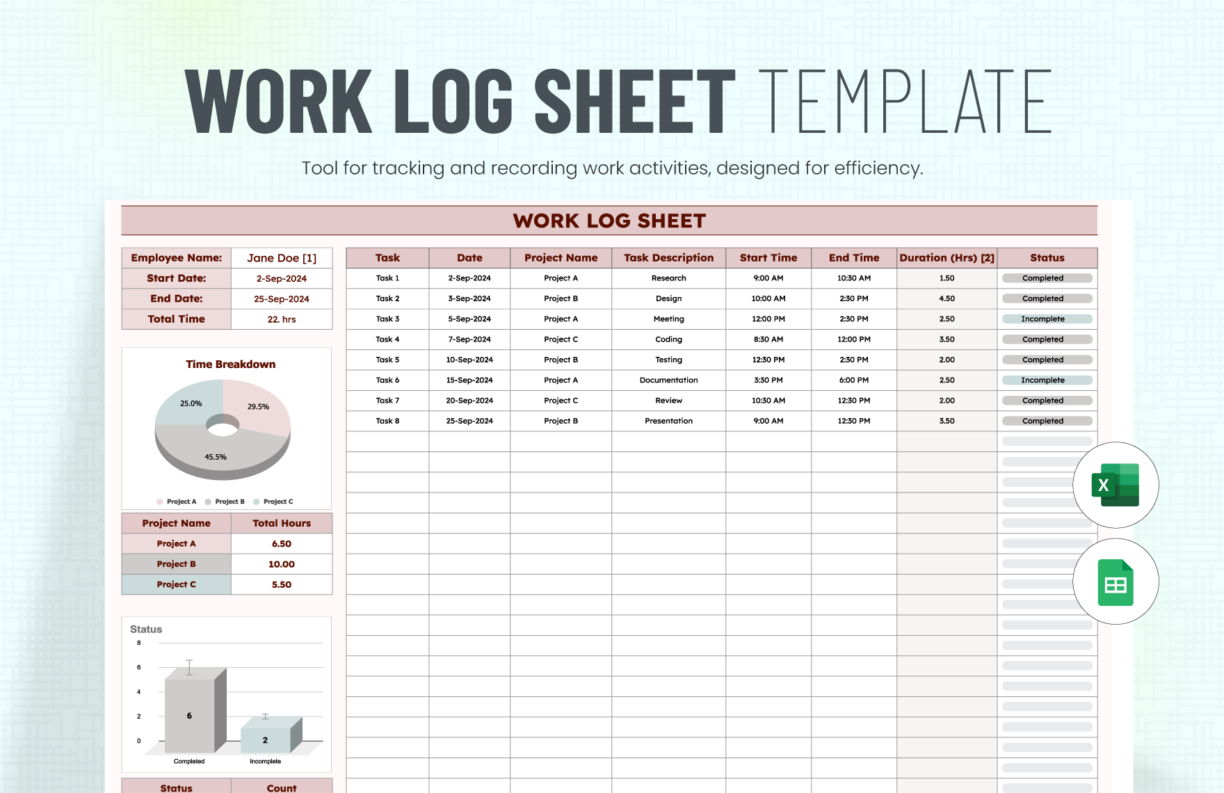 Work Log Sheet Template
