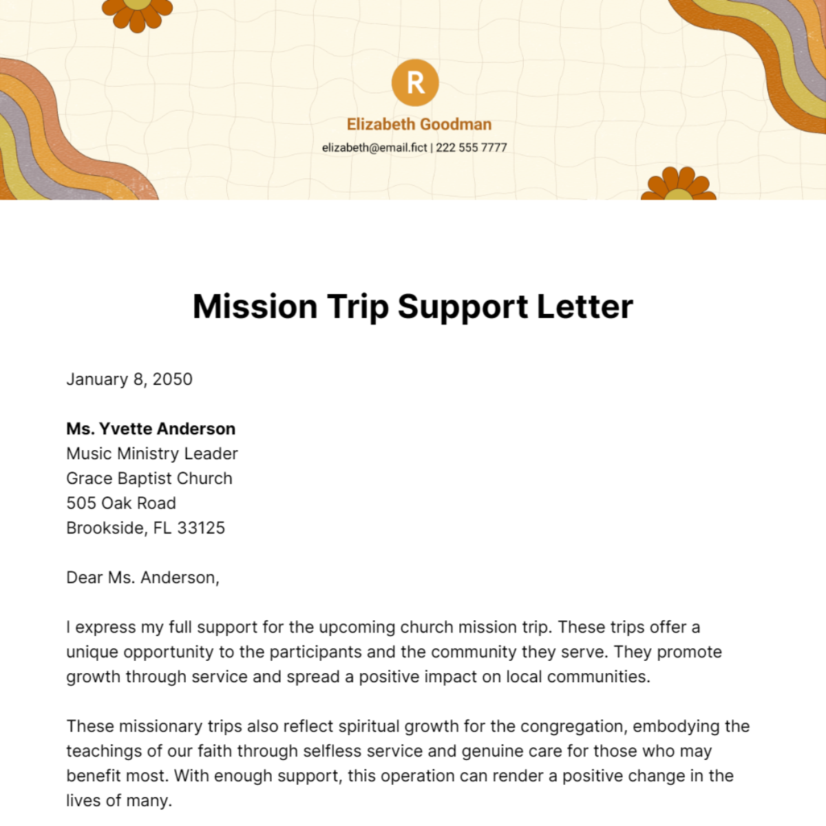 Mission Trip Support Letter Template