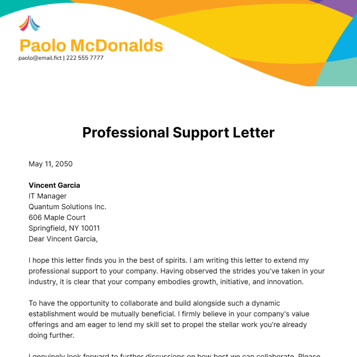 Professional Support Letter Template