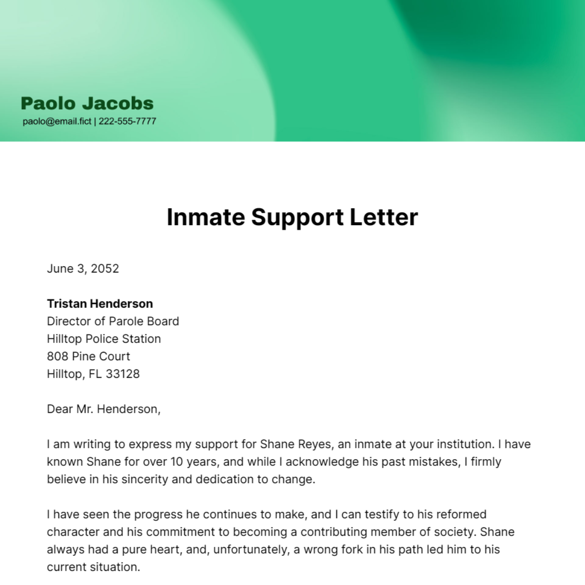 Free Inmate Support Letter Template