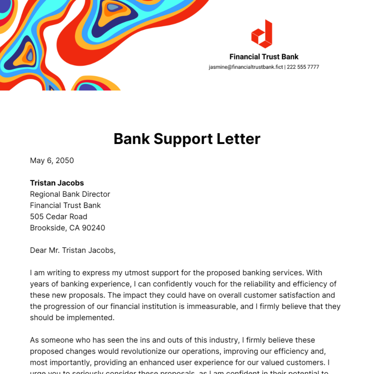 Bank Support Letter Template