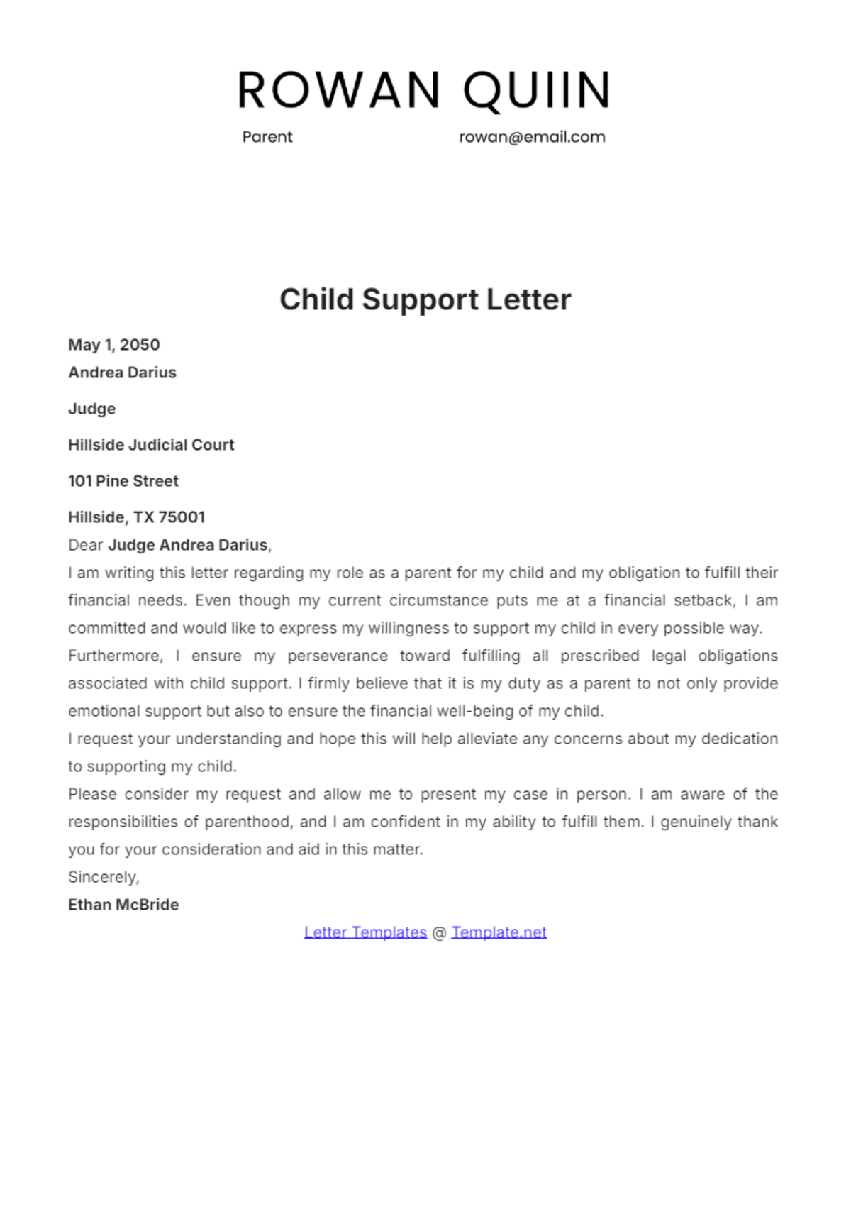 Child Support Letter Template - Edit Online & Download