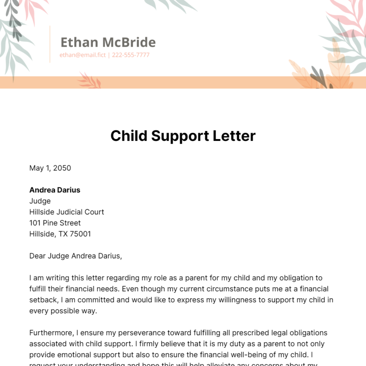 Child Support Letter Template
