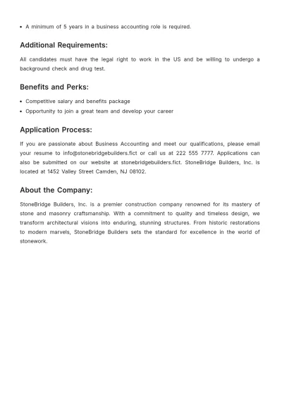 Free Business Accounting Job Description Template to Edit Online