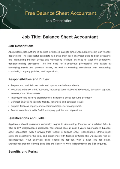 Free Balance Sheet Accounting Job Description Template to Edit Online