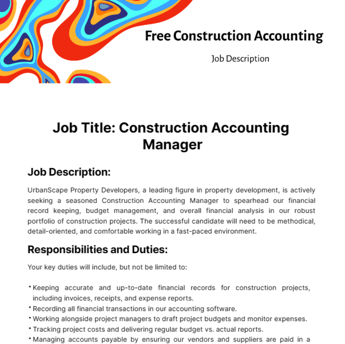 Construction Accounting Job Description Template