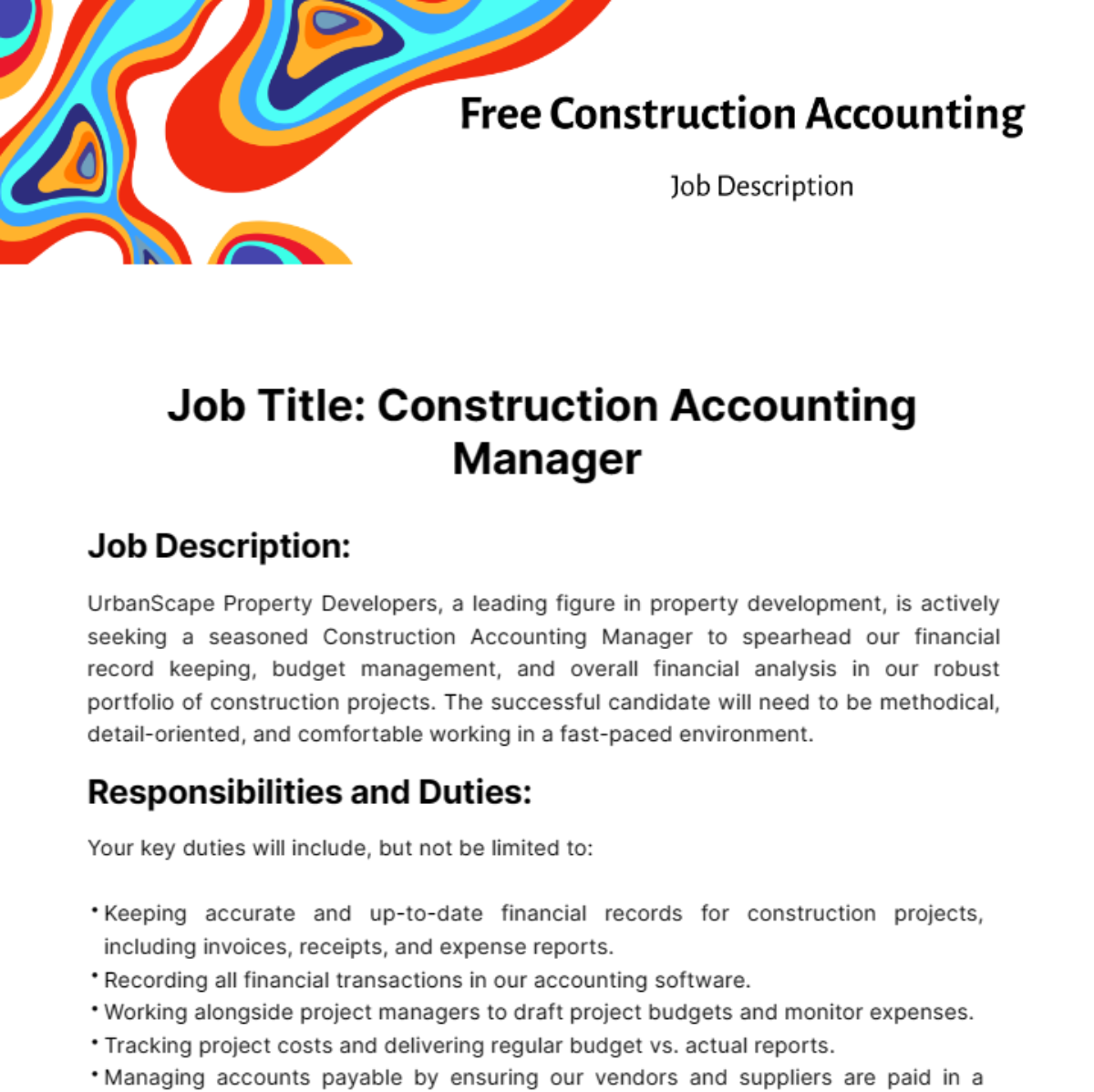 Construction Accounting Job Description Template - Edit Online & Download