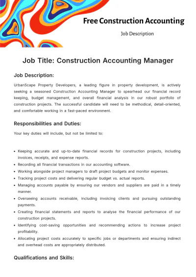 Free Construction Accounting Job Description Template to Edit Online