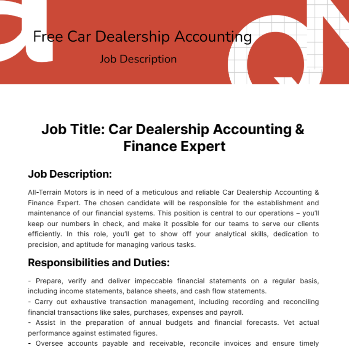 Car Dealership Accounting Job Description Template